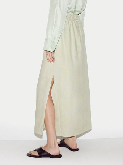 Linen Drawstring Maxi Skirt