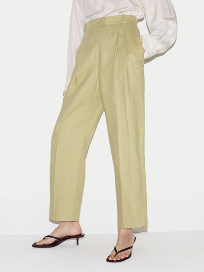 Linen Pleat Tapered Trouser