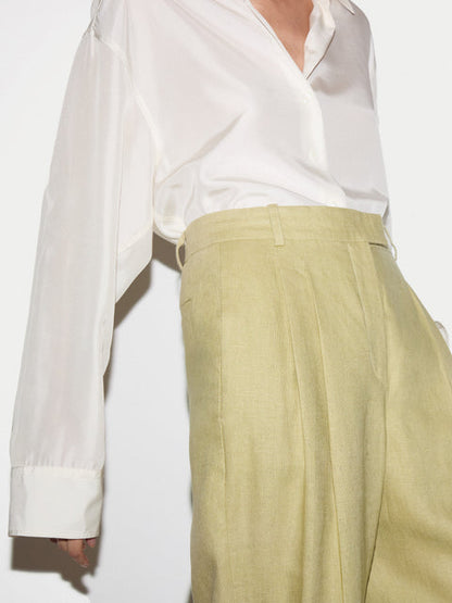 Linen Pleat Tapered Trouser