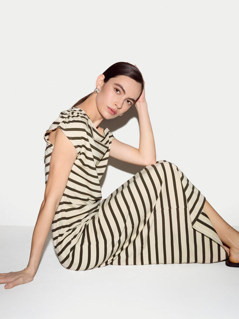 Stripe Asymmetric Neck Dress