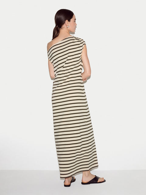 Stripe Asymmetric Neck Dress