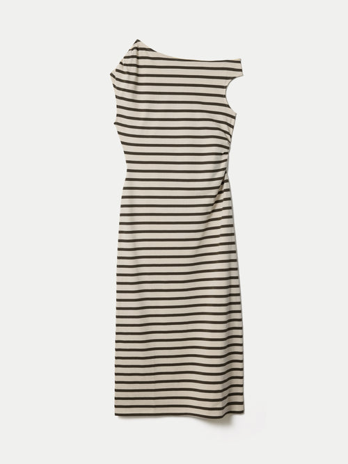 Stripe Asymmetric Neck Dress