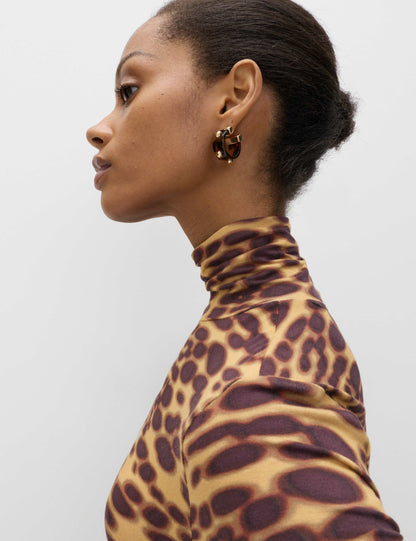 Jersey Animal Print High Neck Midaxi Dress