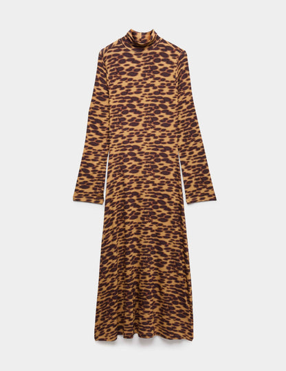 Jersey Animal Print High Neck Midaxi Dress