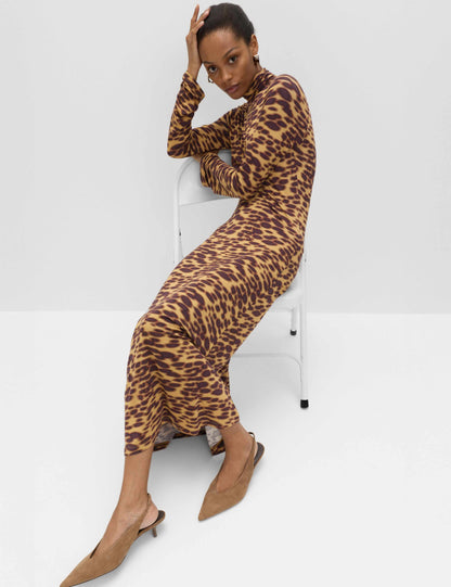 Jersey Animal Print High Neck Midaxi Dress