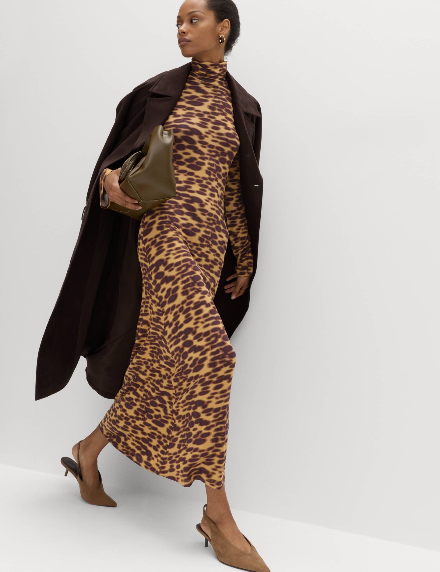 Jersey Animal Print High Neck Midaxi Dress