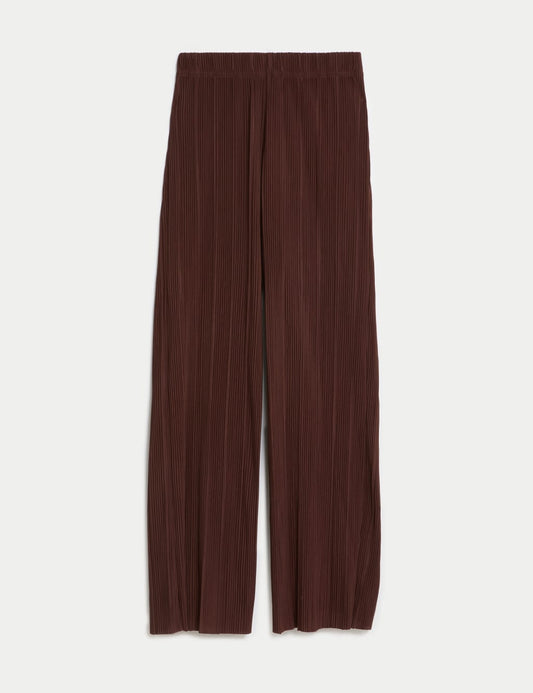 Jersey Plisse Wide Leg Trousers