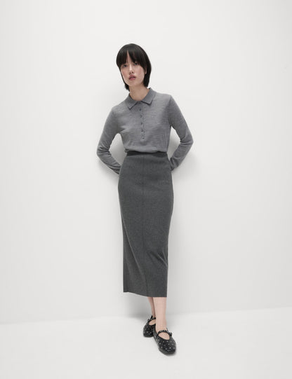 Jersey Ribbed Knee Length A-Line Skirt