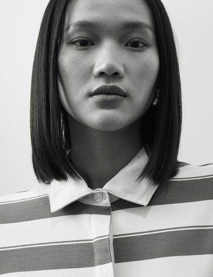Jersey Striped Cropped Polo Top