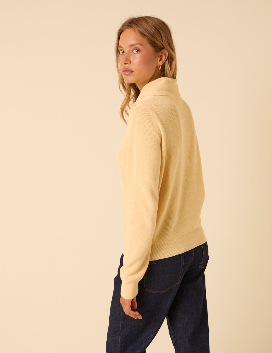 Butter Yellow Neck Tie Scarf Cardigan