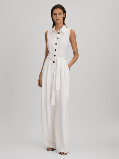 Belted wide leg jumpsuit