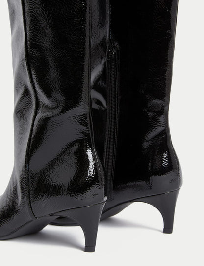 Kitten Heel Pointed Toe Knee High Boots