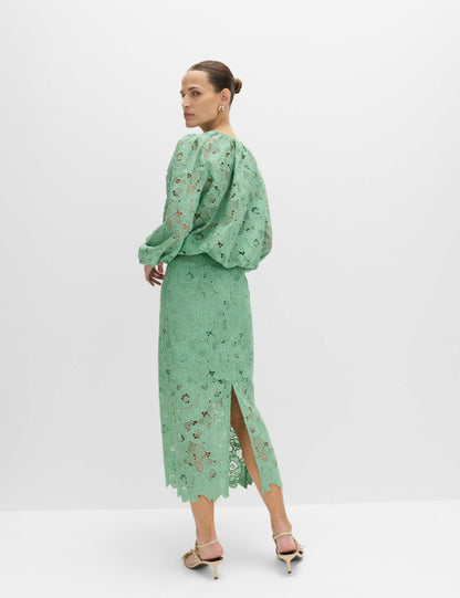 Lace Cutwork Detail Midi Pencil Skirt