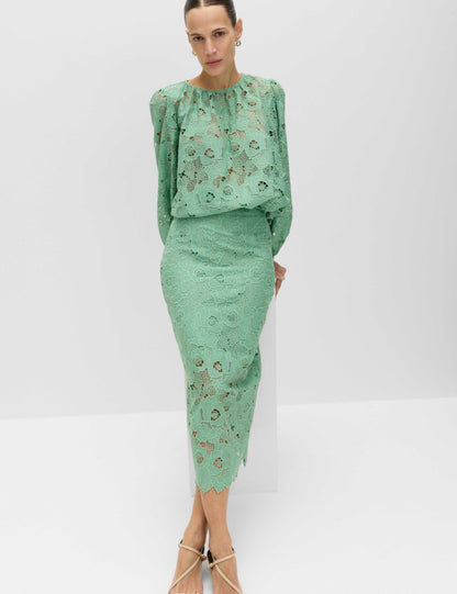 Lace Cutwork Detail Midi Pencil Skirt