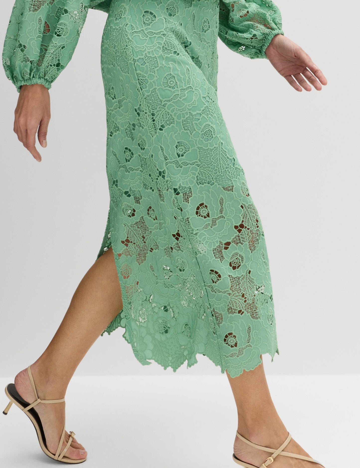 Lace Cutwork Detail Midi Pencil Skirt