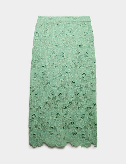 Lace Cutwork Detail Midi Pencil Skirt