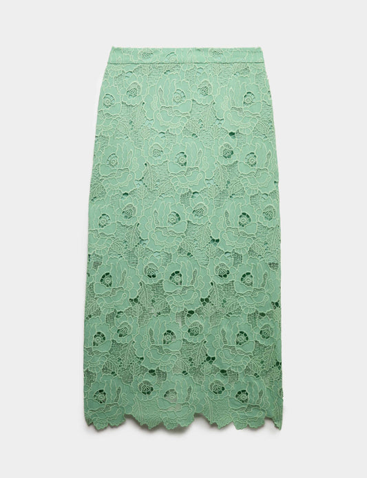Lace Cutwork Detail Midi Pencil Skirt