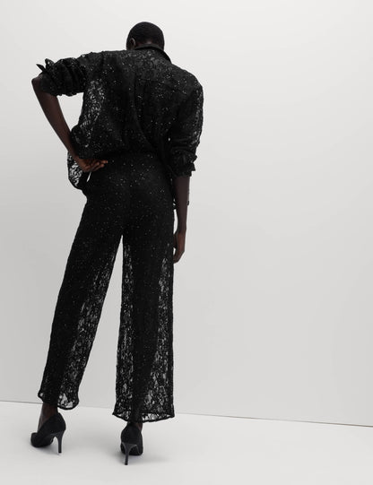 Lace Diamante Wide Leg Trousers with Stretch