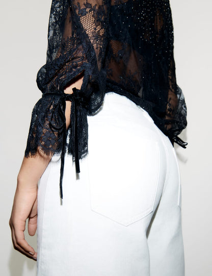 Lace High-Neck Long-Sleeved Top