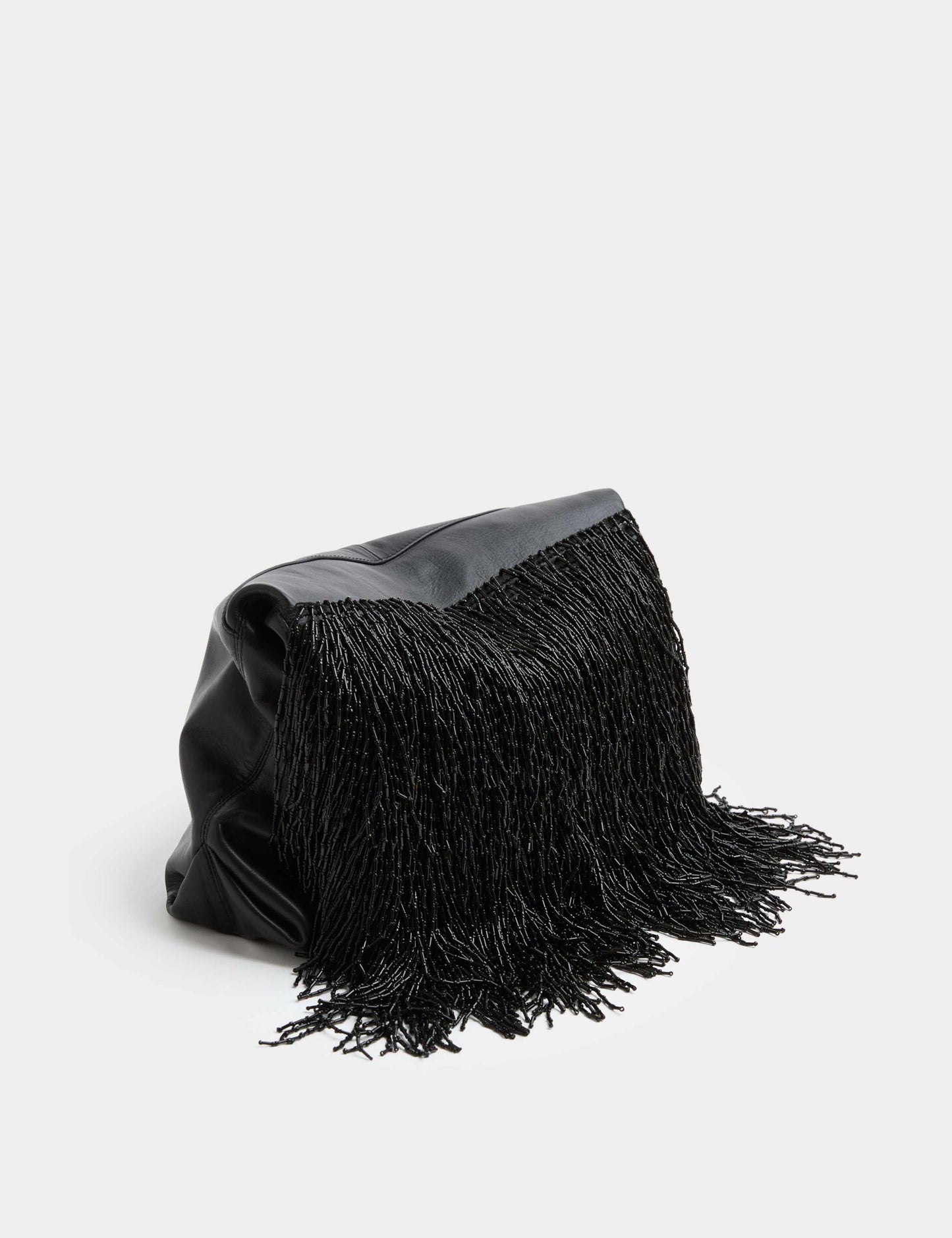 Leather Beaded Underarm Clutch Bag