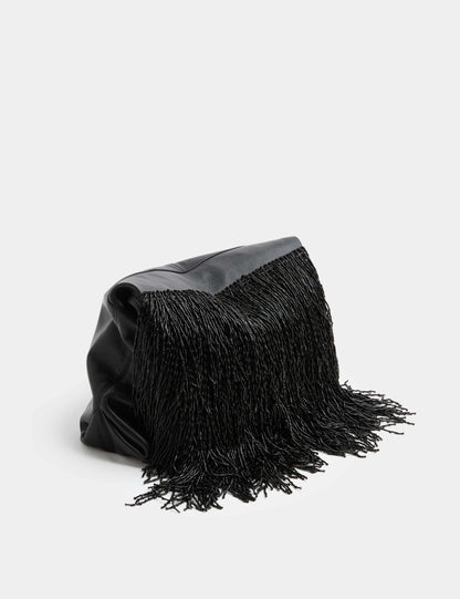 Leather Beaded Underarm Clutch Bag