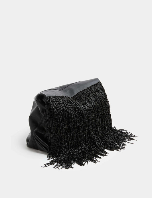 Leather Beaded Underarm Clutch Bag