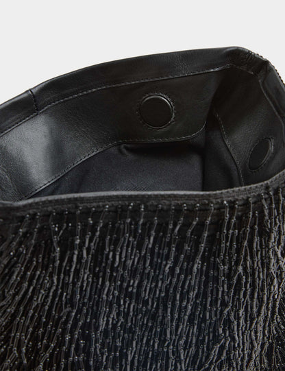 Leather Beaded Underarm Clutch Bag