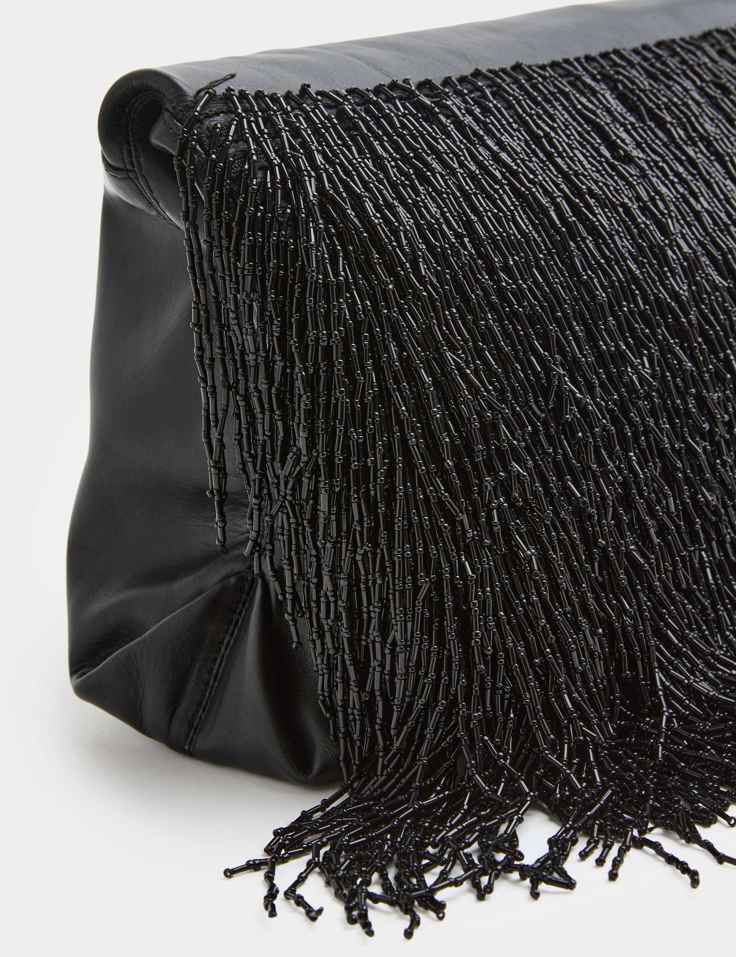 Leather Beaded Underarm Clutch Bag