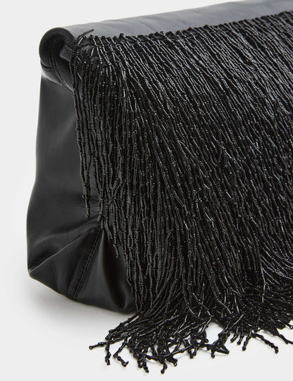 Leather Beaded Underarm Clutch Bag