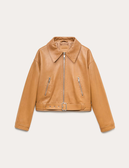 Leather Belted Biker Jacket