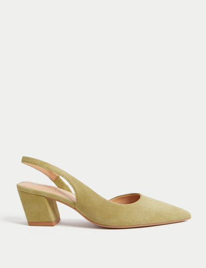 Leather Block Heel Court Shoes