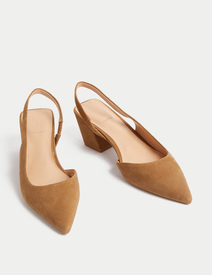 Leather Block Heel Court Shoes