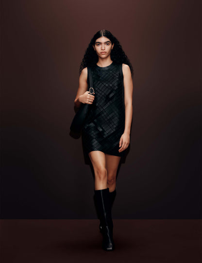Leather Cutwork Detail Mini Shift Dress