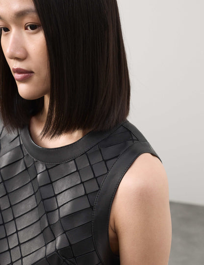 Leather Cutwork Detail Mini Shift Dress