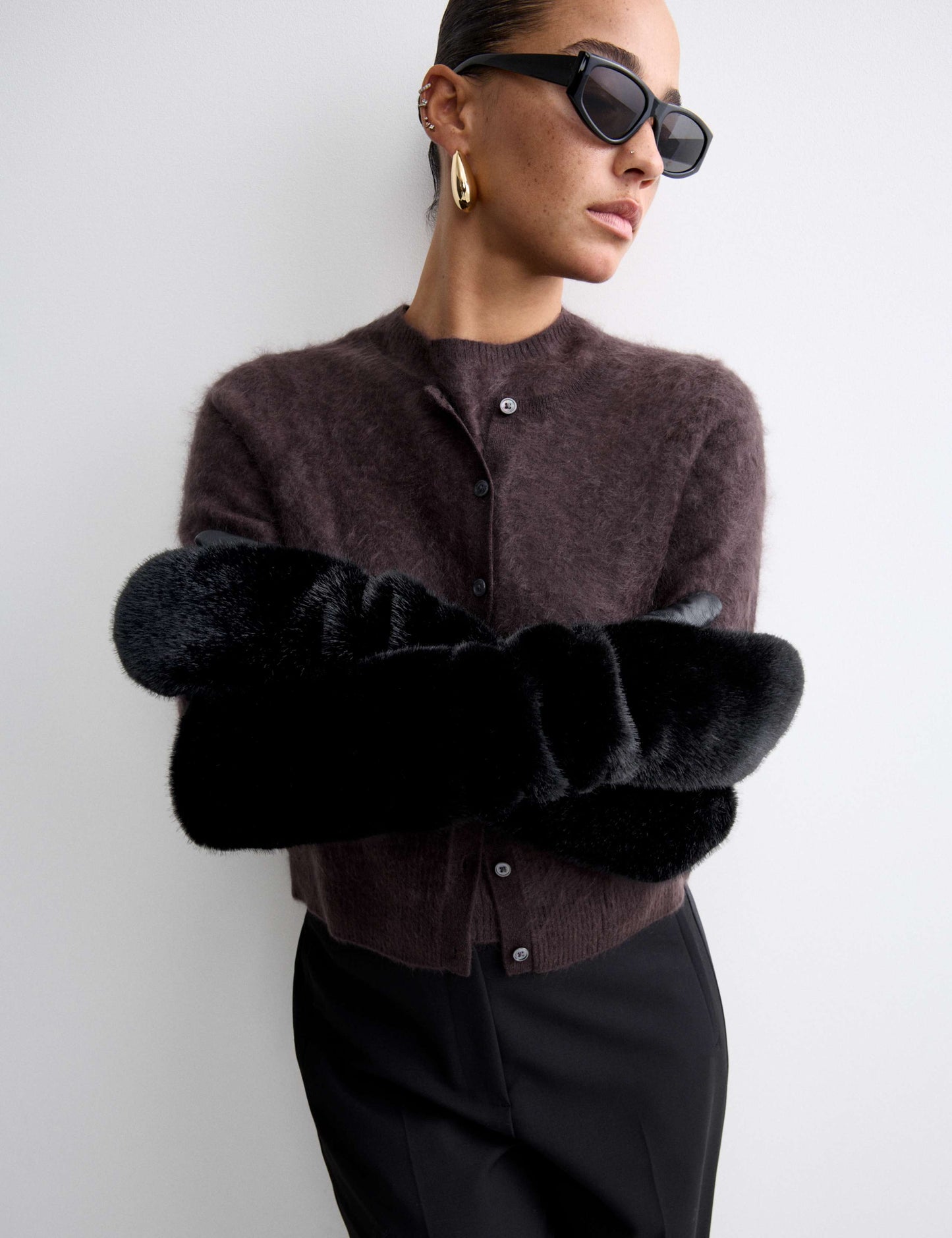 Leather & Faux Fur Long Mittens