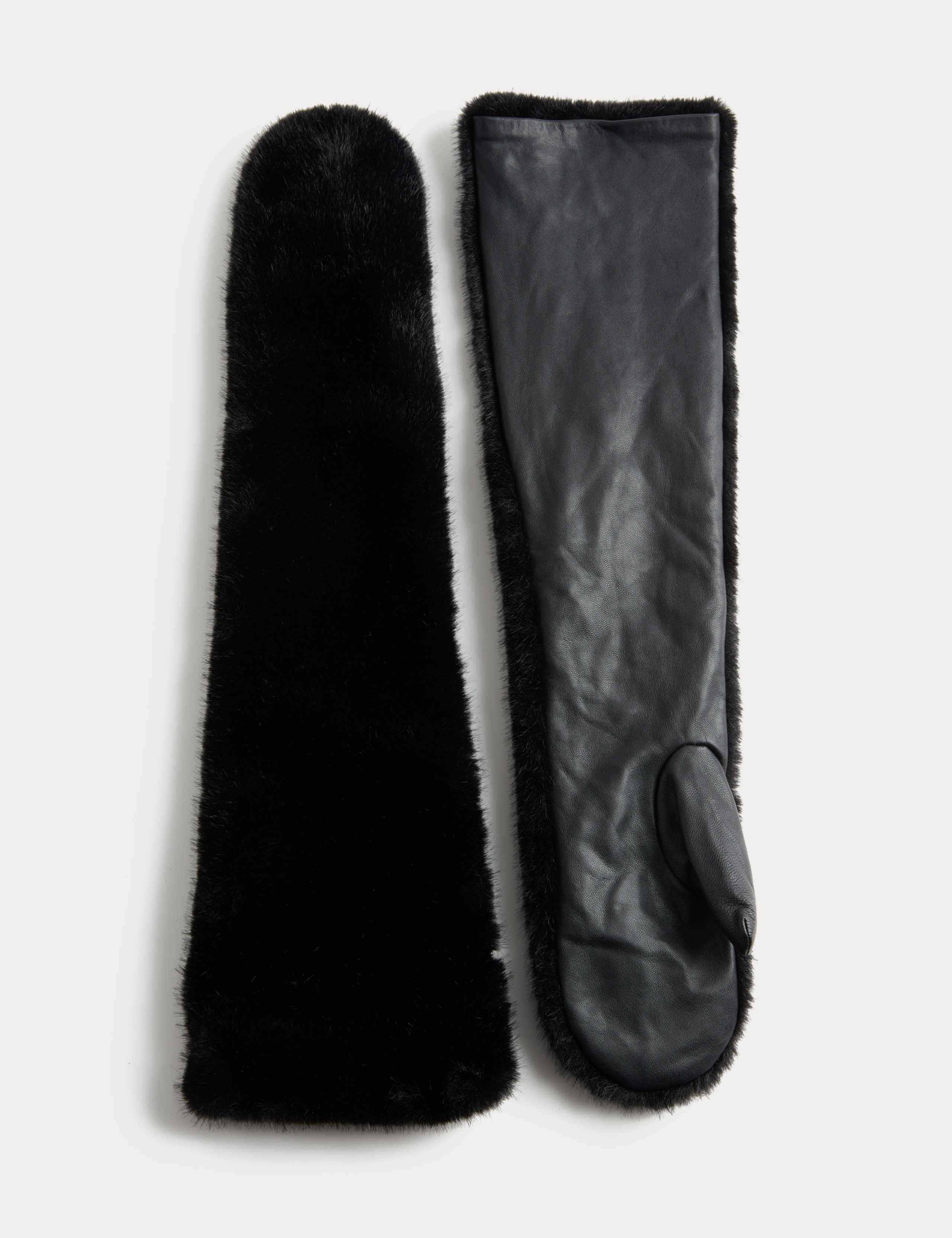 Leather & Faux Fur Long Mittens – Newin.Style