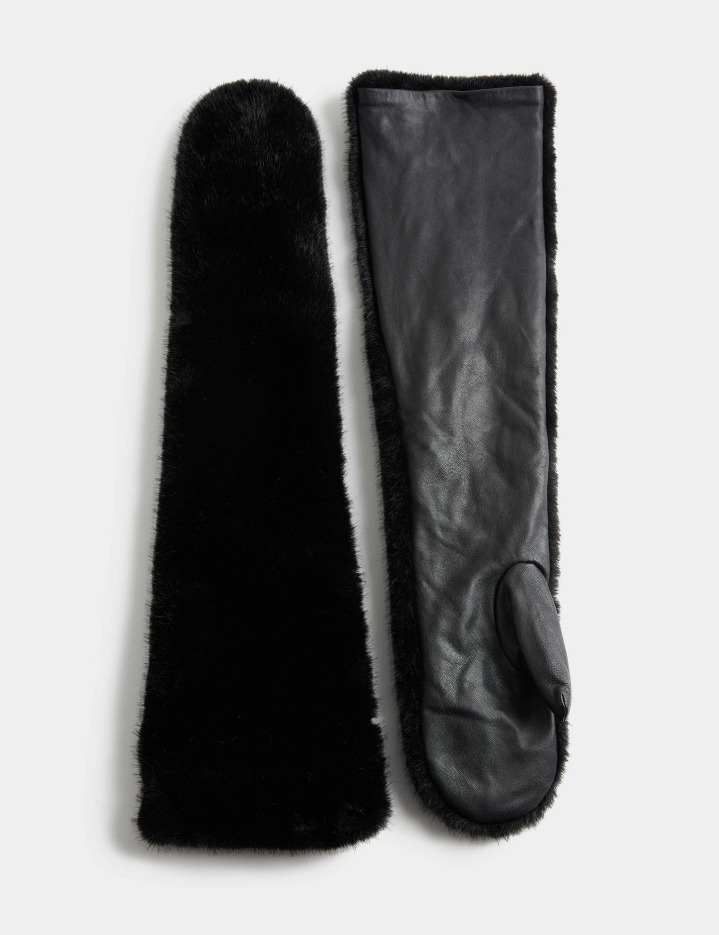Leather & Faux Fur Long Mittens