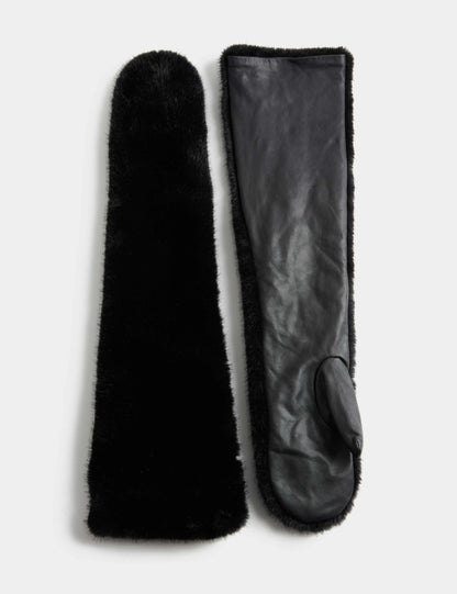 Leather & Faux Fur Long Mittens