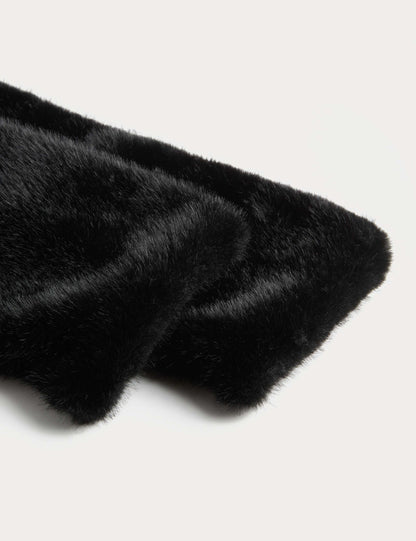 Leather & Faux Fur Long Mittens