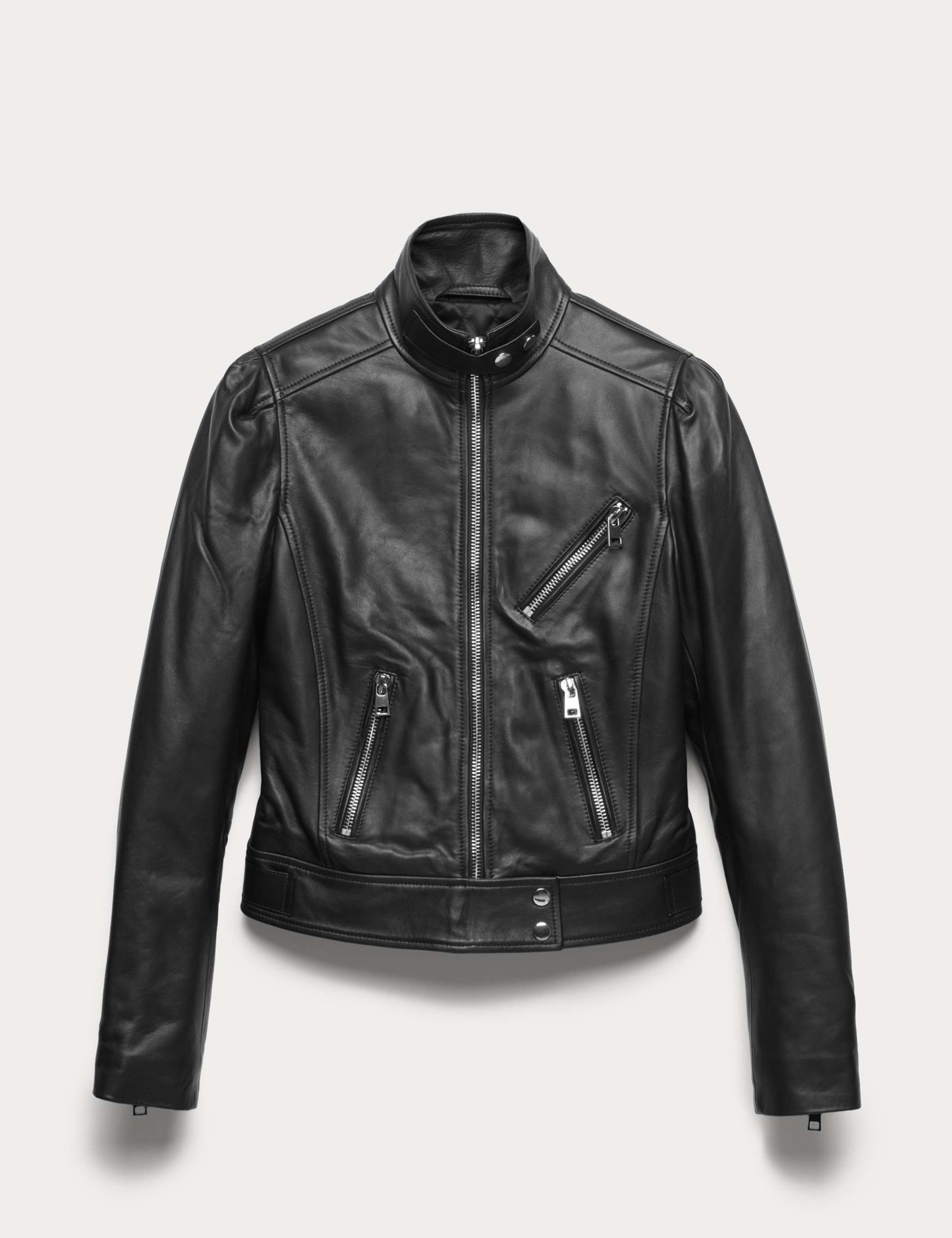 Leather Funnel Neck Biker Jacket