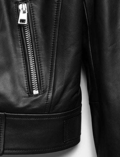 Leather Funnel Neck Biker Jacket