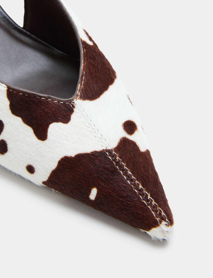 Leather Hair On Wedge Pointed Slingback Shoes