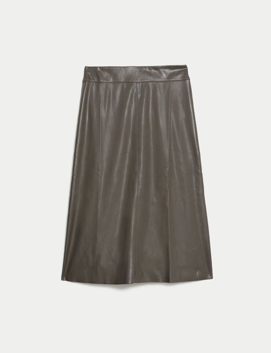 Leather Look Midi A-Line Skirt