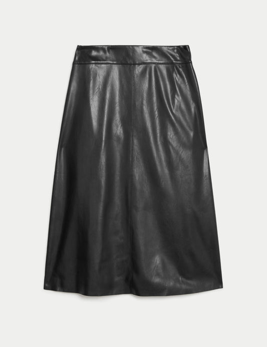 Leather Look Midi A-Line Skirt