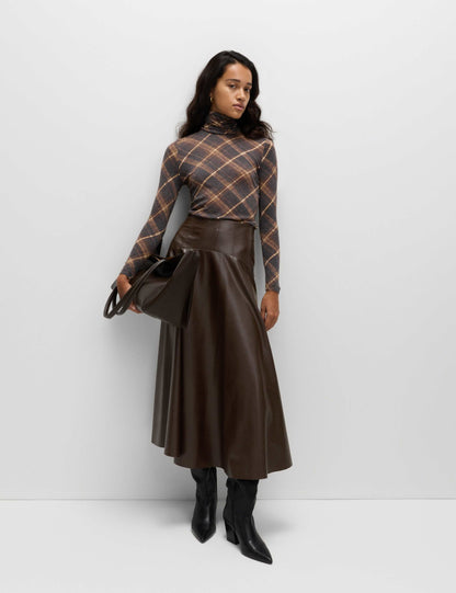 Leather Look Pleated Midaxi Skirt