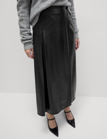 Leather Look Pleated Midaxi Wrap Skirt