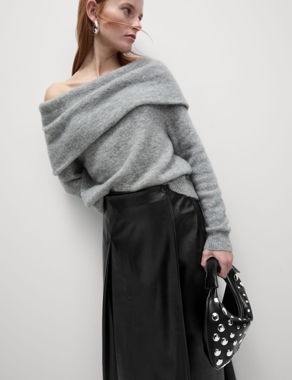 Leather Look Pleated Midaxi Wrap Skirt