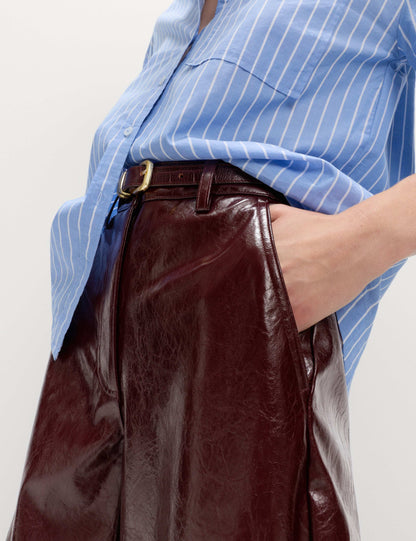 Leather Look Textured Barrel Leg Trousers