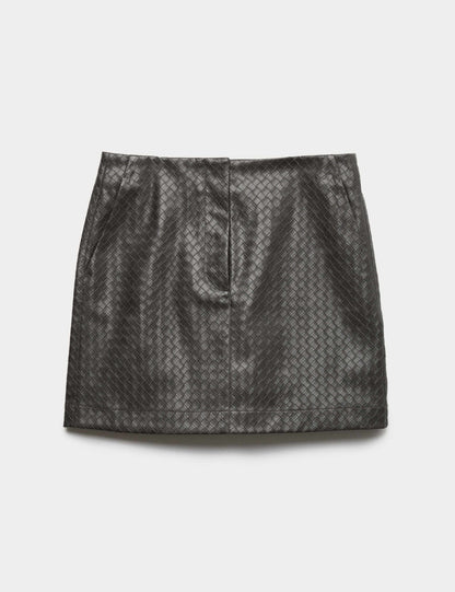Leather Look Woven Effect Mini A-Line Skirt