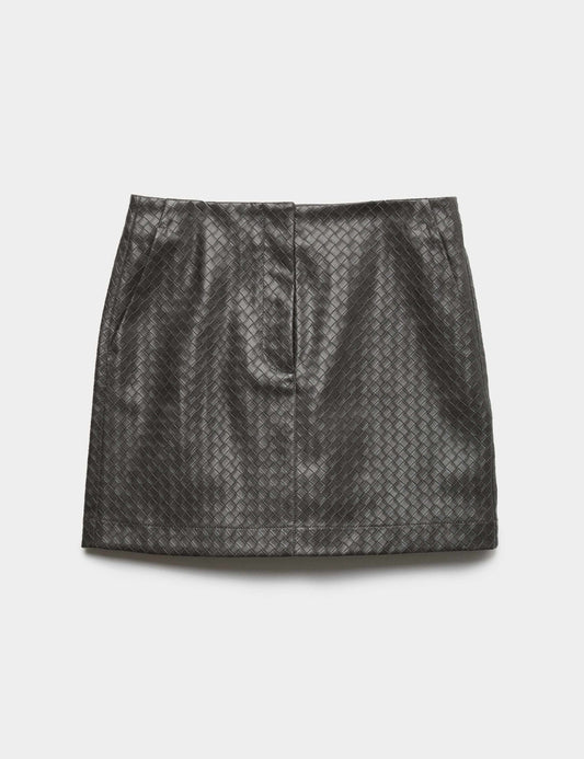 Leather Look Woven Effect Mini A-Line Skirt